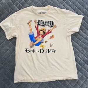 One Piece Manga Anime Monkey D. Luffy Graphic Cream T-Shirt Sz Large Straw Hat